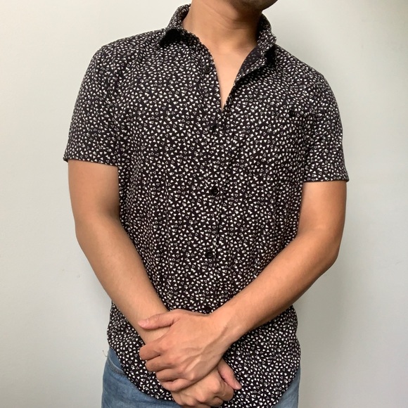 Men’s S Short Sleeve button up Black and White - Picture 2 of 5